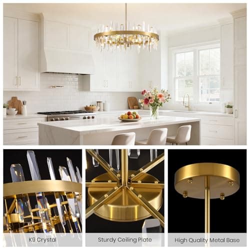 APBEAMLighting Modern Crystal Chandeliers Large for Dining Room, 12 Lights Round Chandelier 2-Tier Light Fixture Ceiling Hanging Lighting for Living Room Kitchen Island Entryway Foyer (31.5'') - Thumbnail 6