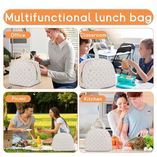 GISMTR Lunch Bag for Women Insulated Lunch Box Cute Quilted Lunch Tote Bags Reusable Large Capacity Cooler Bag for Travel Work Picnic - Thumbnail 6
