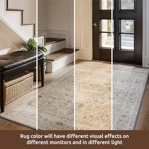 AMOAMI-Area Rug 5X7 Rugs for Living Room-Vintage Soft Beige Rugs for Bedroom-Non Slip Carpet-Machine Washable Rug for Dining Room Living Room Bedroom Office Under Table-Beige - Thumbnail 5