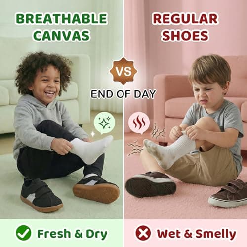 STQ Toddler Boys Shoes Wide Toe Box Barefoot Shoes Boy Sneakers Kids Tennis Shoe Preschool Breathable Non Slip Flexible Lightweight Comfortable Walking Running Gym Outdoor Black White Toddler Size 10 - Thumbnail 5