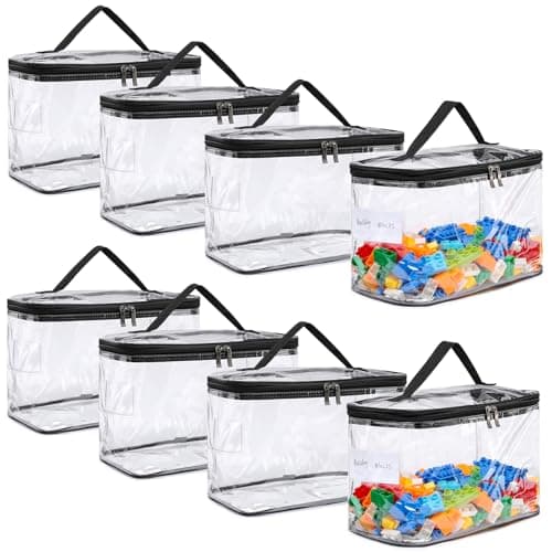 8 Pack Large Clear Storage Bag for Toys with Name Tag, Waterproof Duty PVC Toy Organizer Case for Board Games, Building Blocks, Puzzles, Stationery, Small Item Storage Bins(12.6 × 7.9 × 6.3 in) - Image 1