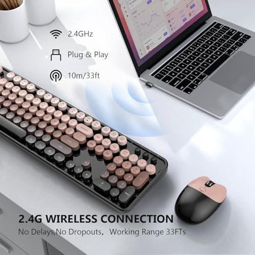 MOFII Wireless Keyboard and Mouse Combo, 2.4 GHz Full-Size Retro Round Keyboard with 8 Multimedia & Shortcut Keys, Plug and Play, Compatible with Mac, Windows, Laptop, Desktop, PC - Coffee Gradient - Thumbnail 2