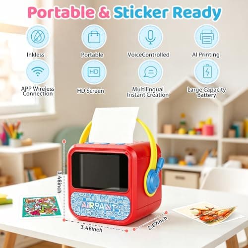 Lumavere AI Voice Sticker Printer, Portable Pocket Sticker Printer with HD Display, Mini Inkless Thermal Sticker Maker Machine with Handle for Coloring Creative DIY Fun, 5 Rolls Paper Included - Thumbnail 3
