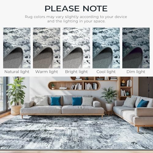 Carpelux Washable Rugs 9x12, Modern Grey Large Area Rug for Living Room, Abstract Soft Indoor Non-Slip Floor Carpet for Bedroom Kids Room Classroom Home Decor - Thumbnail 3
