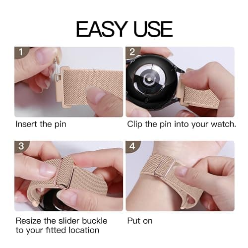 BMBEAR Stretchy Bands Compatible with Samsung Galaxy Watch Band 7/FE/6/5/4/3 & Watch 5 Pro & 6/4 Classic &Gear S3/S2, Soft Fashion Nylon Braided Elastic Strap for 20mm 22mm watch band for Samsung Watch 47mm 46mm 45mm 44mm 40mm 43/42/41mm (Rose powder, 20mm) - Thumbnail 4