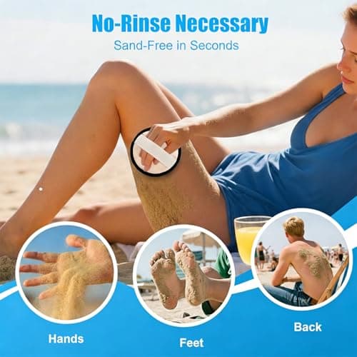 Exqusdy 2 in 1 Sand Remover for Beach + Elastic Towel Bands for Cruise Chair – Powder Puff with Talc-Free Formula, Windproof Holder for Pool & Vacation Must Haves, Toddler Friendly - Thumbnail 4