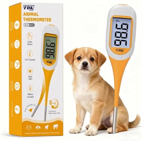 FDK 8-Second Dog & Cat Thermometer, Fast Digital Pet Rectal Thermometer with Large Backlight Screen, Fever Alarm Flexible Comfortable Soft Tip, Waterproof Veterinary Supply for Animals °C/°F - Image 1