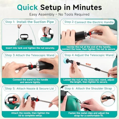 Battery Powered Garden Sprayer 2 Gallon, 7.4V High Pressure Rechargeable Weed Sprayer with 3 Pressure Mode, 5 Spray Nozzles, Telescopic Wand, Battery Indicator, Adjustable Strap for Lawn Garden, Green - Thumbnail 6