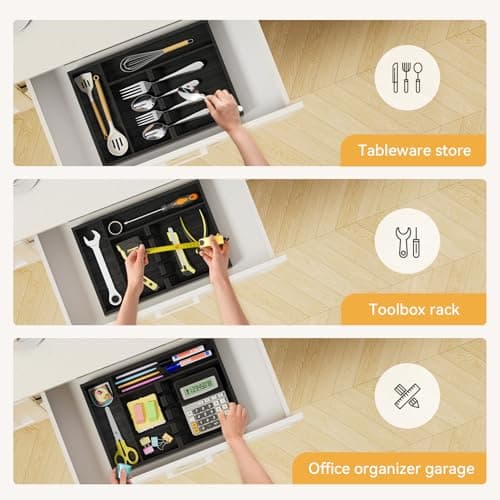 Yofidra Bamboo Silverware Organizer, 13.8 x 9.84 x 1.96 Inches Kitchen Utensil Drawer Organizer, Silverware Tray for Drawer with Fixed Slots for Spoons, Forks & Knives, Natural (Black) - Thumbnail 5
