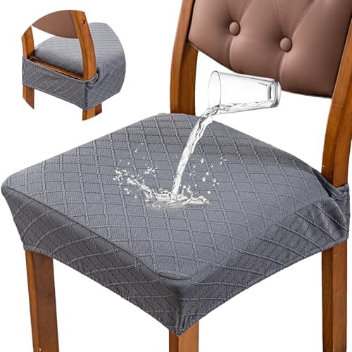Genina Waterproof Seat Covers for Dining Room Chairs Covers Dining Chair Slipcovers Protector, No Rear Covers (Dark Gray, 4 Pcs) - Image 1