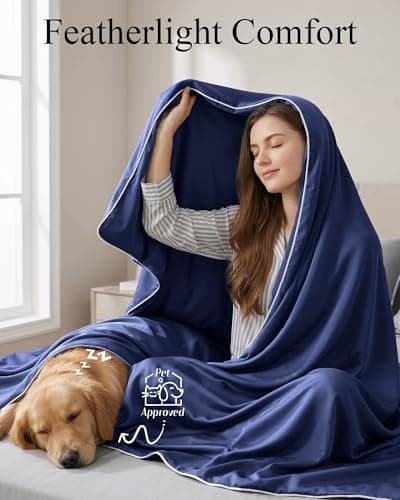 Natapai Cooling Comforter, Cooling Blanket for Hot Sleepers, All Season Lightweight Comforter for Night Sweats, Down Alternative Duvet Insert, Blanket for Night Sweats, Queen - 90"x90"(Midnight Blue) - Thumbnail 5