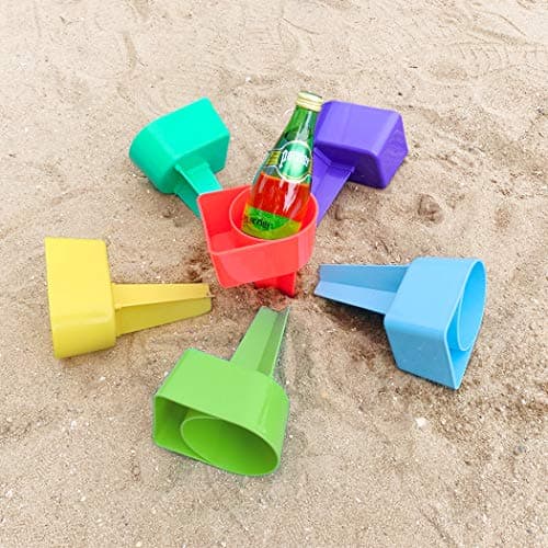 Home Queen Beach Cup Holder with Pocket, Multifunctional Sand Cup Holder for Beverage Phone Sunglass Key, Beach Accessory Drink Sand Coaster, Set of 6 (Blue, Teal, Purple, Green, Orange and Yellow) - Thumbnail 5