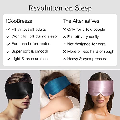iCooBreeze 100% Natural Silk Eye Mask for Women Men, Soft Pressureless Cooling Blackout Eye Covers for Sleeping, Large Size Sleep Mask fits All Heads Adjustable, 1PC, Vivid Blue - Thumbnail 5