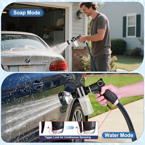 EVILTO Garden Hose Nozzle, High Pressure Hose Spray Nozzle 8 Way Spray Pattern One-Touch Sprayer for Watering Plants, Lawn, Patio, Car Wash, Cleaning，Showering Pet - Thumbnail 4