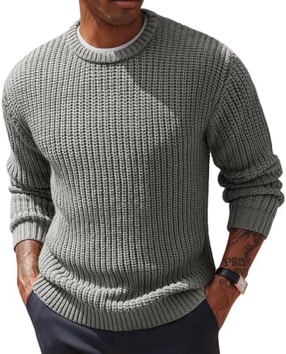 PJ PAUL JONES Men's Textured Sweaters Classic Knitted Casual Pullovers Crewneck Grey XXL - Image 1