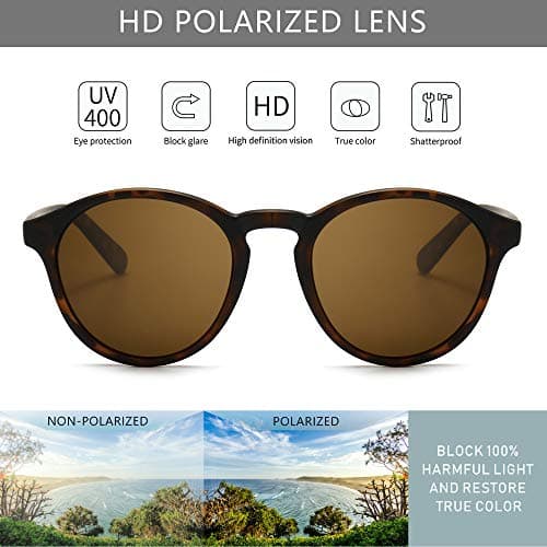 SUNGAIT Women's Classic Vintage Round Polarized Sunglasses Retro Style UV400 (Amber Frame(Matte Finish)/Brown Lens) SGT166 HPKC - Thumbnail 2