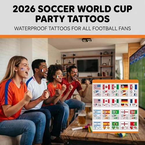 2026 World Cup Temporary Tattoos Sticker for Soccer Fans, 60PCS 20 Sheets Country Flags Tattoo Stickers for all Ages Boy Girl Teen Soccers Party Game Days Watch Parties, Waterproof Sweat Proof Vinyl - Thumbnail 3