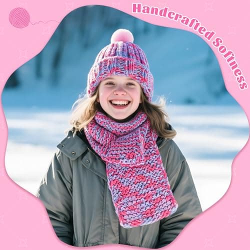 PREBOX Knitting Loom Craft Kit for Kids & Beginners - Create Hat & Scraf with Yarn, Hook Needle, Birthday Gifts Ideas for Teens Girls Age 6-8 8-12 14+, Rose Loom - Thumbnail 4
