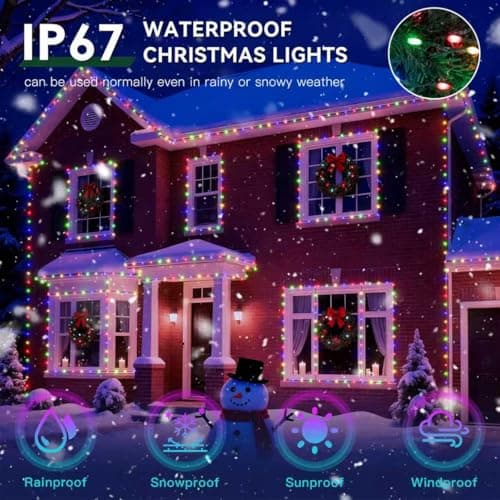 Soagrc Outdoor Christmas Lights, 400LEDs 131FT Christmas Tree String Lights, IP67 Waterproof 11 Modes Warm and Multicolor Holiday Lights with Remote for House Yard Xmas Decorations - Thumbnail 5