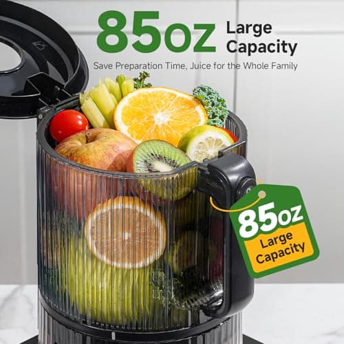 VANDISELL Cold Press Juicer, 3-in-1 Juicer Machines with 6.5" Large Feed Chute for Whole Fruits & Vegetables, 100oz Large Capacity for Family Use, Makes Juice, Nut Milk & Sorbet, Black - Thumbnail 3