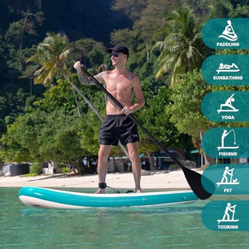FEATH-R-LITE Inflatable Paddle Board Stand Up Paddleboards for Adults SUP with Premium Accessories Pump, Adjustable Paddle, Leash, Three Fins, Backpack (Green) - Thumbnail 5