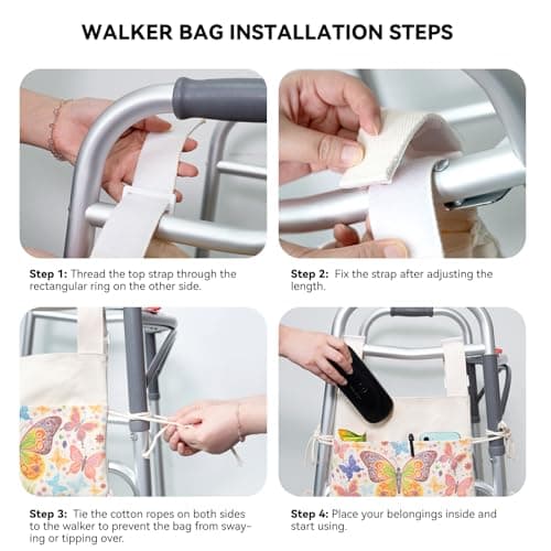 Verigud Walker Bag with Cup Holder, Walker Accessories for Seniors, Walker Pouch for Folding Walker, Portable Walker Storage Bags - Thumbnail 4