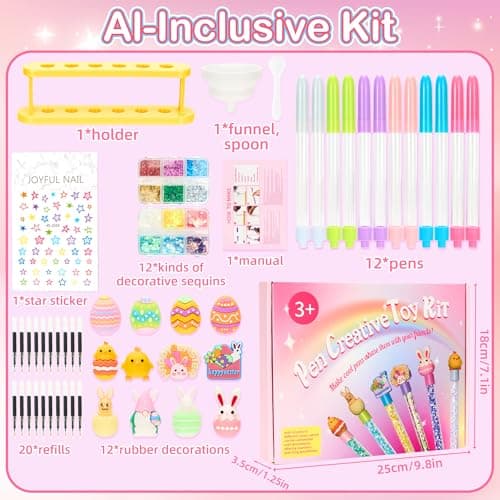 Rilcn Easter DIY Pen Making Kit for Girls, 50 PCS Easter Glitter Floaty Pens Craft Set, Makes 12 Sparkly Pens, Birthday Easter Gifts for Kids Tweens Ages 6 7 8 9 10 11 12 - Thumbnail 6