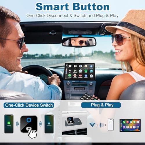 Yunvolx Wireless CarPlay & Android Auto Adapter, One-Click Switch Mini Size WiFi 6 & Bluetooth 5.4 Adapter, Fast Auto-Reconnect, Compatible with iOS 10+/Android 11+, for Factory Wired CarPlay Cars - Thumbnail 3