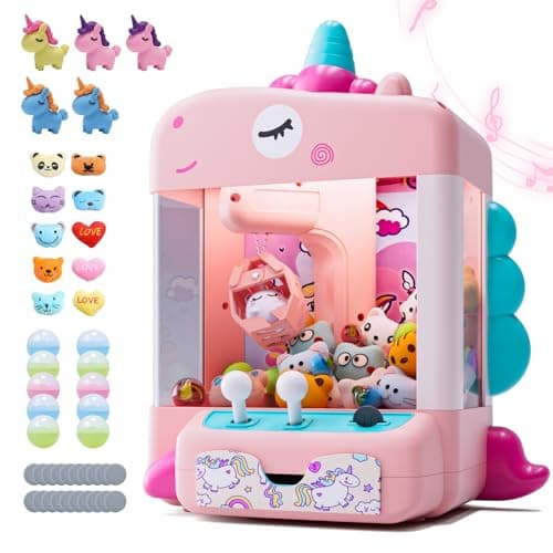Skirfy Unicorns Claw Machine, Mini Vending Machine with Lights & Music, Adjustable Sound, Candy and Electronic Prize Dispenser, Includes 45 Toys, Candy and Birthday Gift for Kids Girls - Image 1