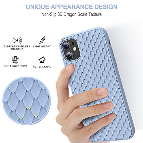TISOOG for iPhone 11 Case [Cute Dragon Scale Series] Anti-Scratch Microfiber Liner, Shock Absorption Gel Rubber, Liquid Silicone Full Body Drop Protection Case for iPhone 11 - Light Blue - Thumbnail 3