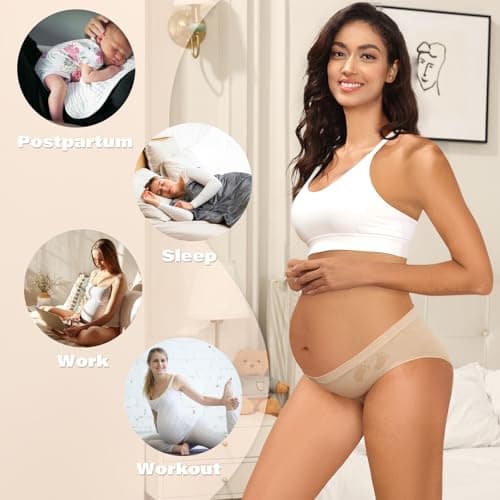 Y25D Maternity Underwear Seamless Pregnancy Panties Cotton Blend Under Bump Pregnant Underwear for Women 3-Packs - Thumbnail 5