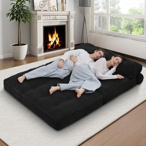 SIMFLAG Folding Sofa Bed, Convertible Sleeper Chair with Pillow & Handle, Foldable Mattress Futon Chair Bed Lounge with Back Support, Comfy Floor Sofa for Living Room Bedroom, Black, Full - Thumbnail 4