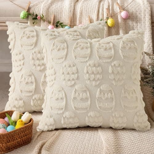 decorUhome Beige Faux Fur Egg Throw Pillow Covers 18x18 Set of 2 - Thumbnail 4