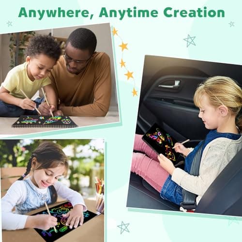 ZMLM Scratch Paper Art Craft: 2 Pack Rainbow Scratch Notebooks Crafts for Kids Ages 4-8 Year Old Girl Birthday Gift Games for Kids Arts Kits School Party Toys Activity - Thumbnail 3