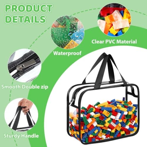 Dntorx Toy Storage Bags 6 Pack, Clear PVC Toy Organizers, Black - Thumbnail 4