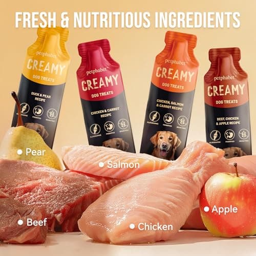 PETPHABET Lickable Squeeze Treats for Dogs, Creamy Puree Dog Food Meal Topper, Puppy Pouch Treats for Training and Enrichment, Healthy High Protein Variety Pack (11.2 oz / 8 Pack) - Thumbnail 3