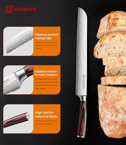 KEEMAKE 10 Inch Bread Knife for Homemade Bread - Ultra Sharp for Serrated Sourdough, Crusty Artisan Loaves, Bagels & Cake, High Carbon Stainless Steel Slicing Knife with Cover & Mom Gift Box - Thumbnail 3