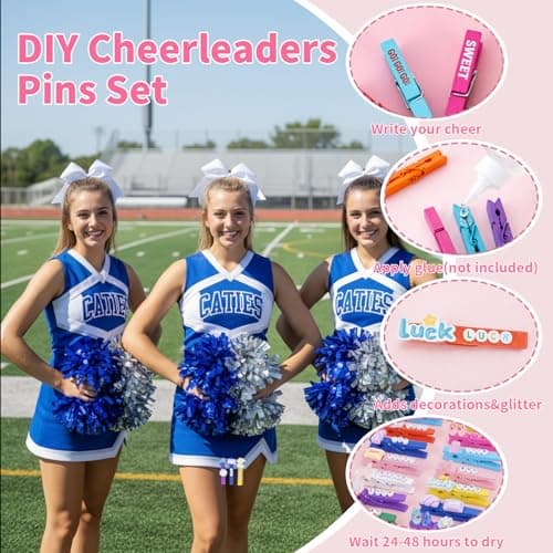 Cheer Pin Charms,100 Colored Clothes Pins Wooden with Mini Bows,Resin Ducks Charms & Self-Adhesive Glitter Cheer Spirit Stuff for Volleyball Bag Cheerleader Team - Thumbnail 5