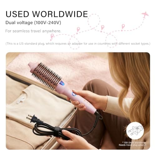 K&K Thermal Brush Curling Iron 1.77 Inch Ceramic Tourmaline Ionic Hair Styler for Loose & Voluminous Curls, Dual Voltage for Long Hair - Thumbnail 3