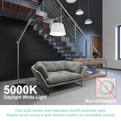 hansang A19 LED Light Bulbs, 60W Equivalent, Daylight 5000K E26 LED Bulb, Efficient 9W, 800 Lumens, 120V, CRI 85, Eye-Friendly for Bedroom Living Room, Non-Dimmable, 6 Pack - Thumbnail 4