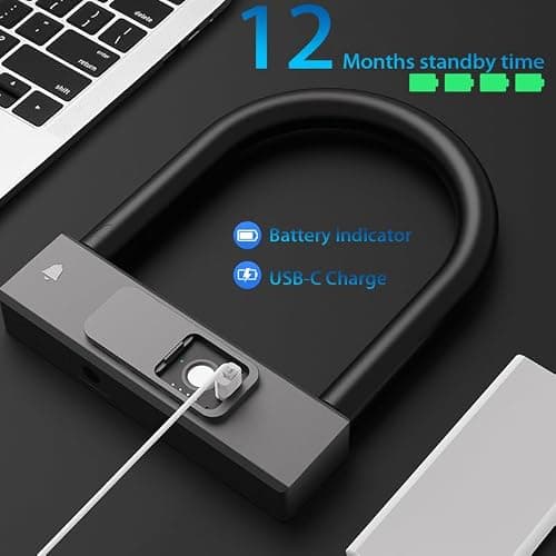 Smart Bike U Lock with Cable eLinksmart Heavy Duty Fingerprint Bicycle U-Lock,18.4mm Shackle 1.5m Cable with Strap Holder Bracket for Road, Mountain, Electric Bike, App Unlock,Angle Grinder Resistant - Thumbnail 5
