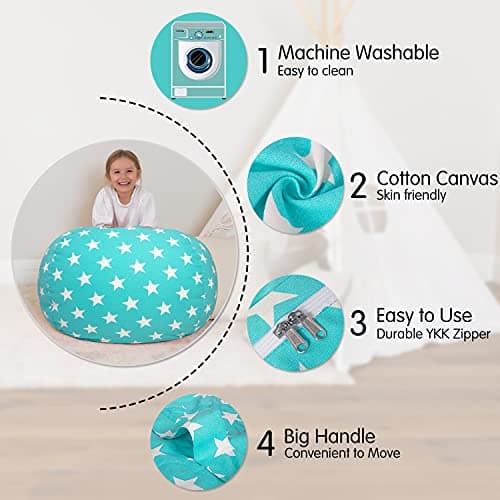 Aubliss Stuffed Animal Bean Bag Storage Chair (Aqua Star, Large (38'')) - Thumbnail 2