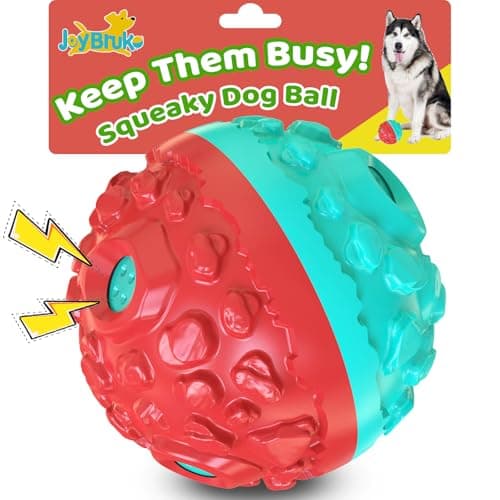 JoyBruko Dog Ball for Aggressive Chewers - Interactive Dog Toy Giggle Balls Fun Squeaky Sound to Keep Them Busy, Durable for Small Medium Large Breeds, Rubber Chew Toys, As Seen on TV, Blue & Red