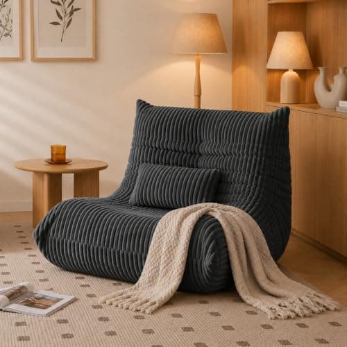 Bean Bag Chair with Lumbar Pillow, Gaint Bean Bag Chairs for Adults, Oversized Corduroy Beanbag Chair with Memory Foam Filled, Lazy Floor Sofa for Reading Gaming Living Room Bedroom (Grey)