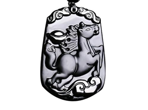 FUDIDU Horse Rectangle Pendant Natural Obsidian Necklace for Men Zodiac Talisman with Ingot & Ruyi, Lucky Amulet for Wealth & Success, Hand-Carved Stone Jewelry with Adjustable Cord Headling Crystal - Image 1