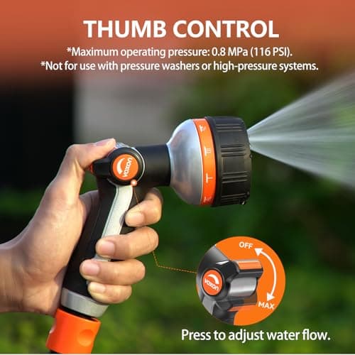 VOXON Hose Nozzle Heavy Duty 10 Spray Patterns - Metal Garden Water Hose Sprayer with Thumb Flow Control | On Off Valve, Nozzle Sprayer for Lawn & Plant Watering, Car & Pet Washing - Thumbnail 5