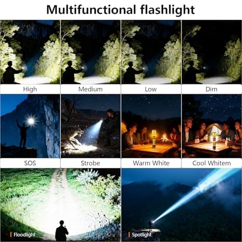 SKYFIRE 2503 LED Rechargeable Flashlights, 10000mAh Super Bright 3000 High Lumens Flashlight Zoomable Tactical Flash Light 10 Modes Waterproof for Home Camping Emergencies Outdoor Hiking Christmas Red - Thumbnail 4