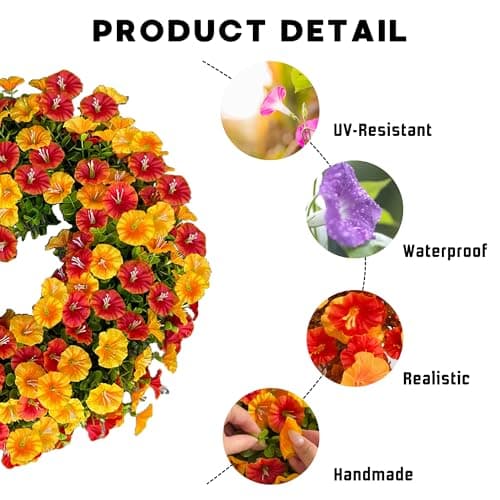 20'' Wreaths for Front Door, Artificial Eucalyptus Leaves with Fake Silk Flowers for Spring Summer Outdoor Indoor Outside, Home Porch Wall Window Farmhouse Celebration (Orange Yellow) - Thumbnail 3