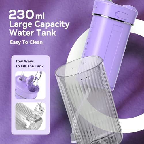 JTF Portable Water Flosser for Travel: Compact Mini Design, 3 Modes & 8 DIY Pressure Levels for Sensitive Teeth & Braces - with 5 Nozzles & Removable 230ml Tank, Cordless Oral Irrigator for On-The-Go - Thumbnail 4