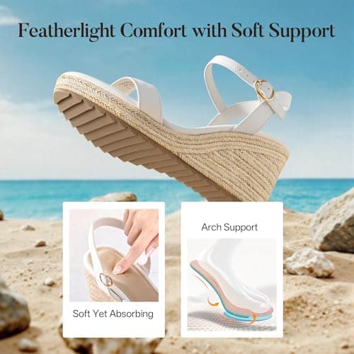 Ankis Platform Wedge Sandals for Women, White Espadrille Womens Wedge Sandals Comfortable Open Toe Ankle Strap High Heel Wedges for Women Dressy Summer -3.4Inch - Thumbnail 5
